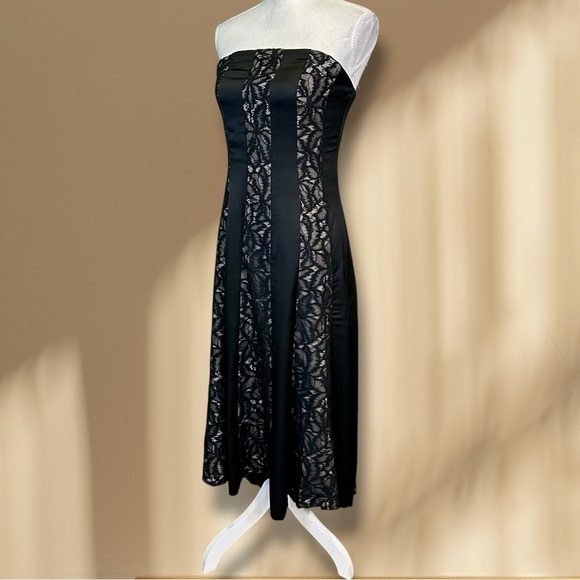 Donna Karan Dresses & Skirts - NWT Donna Karan Collection Strapless Black & Cream Satin/Lace Striped Midi Dress